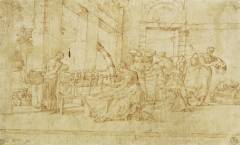 Domenico Campagnola, <i>Le fasi della trattura della seta in una villa veneta</i>, 1550 ca. (Firenze, Gallerie degli Uffizi).