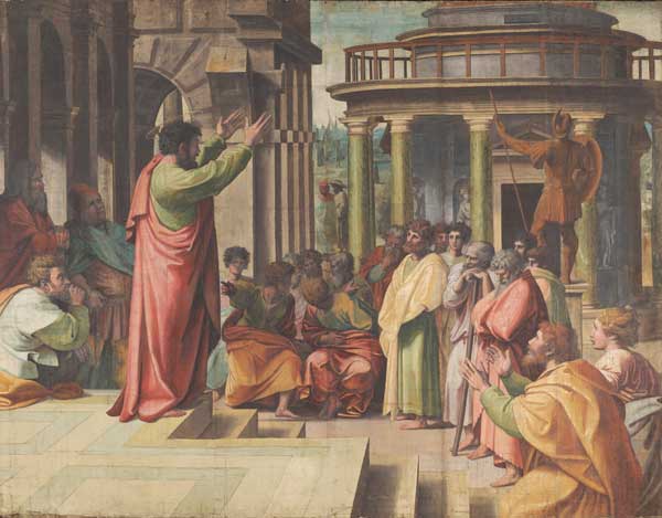 2. Fac-simile del cartone di Raffaello per l’arazzo della <i>Predica di San Paolo ad Atene</i> conservato al V&A di Londra 