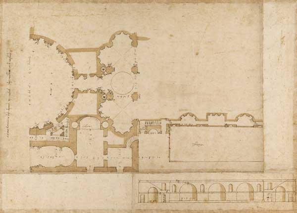 6. Andrea Palladio, <i>Pianta di Villa Madama con alzato del muro della peschiera</i>
