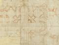 1. «il disegno che ha cambiato il mondo»<br />Donato Bramante (1444-1514) <br /><i>Studi per San Pietro</i> matita rossa su carta bianca imbrunita, quadrettatura a matita rossa; <br />692 x 474 mm 