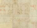 1. «il disegno che ha cambiato il mondo»<br />Donato Bramante (1444-1514) <br /><i>Studi per San Pietro</i> matita rossa su carta bianca imbrunita, quadrettatura a matita rossa; <br />692 x 474 mm