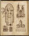 Vincenzo Scamozzi, <i>Taccuino di viaggio da Parigi a Venezia</i>, 1600: pianta, prospetto principale e sezione della basilica di St. Denis. Vicenza, Pinacoteca Civica, Gabinetto dei disegni e delle stampe