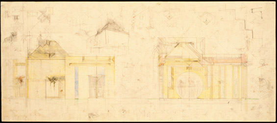 Complesso monumentale Brion. Prospetto e sezione della cappella