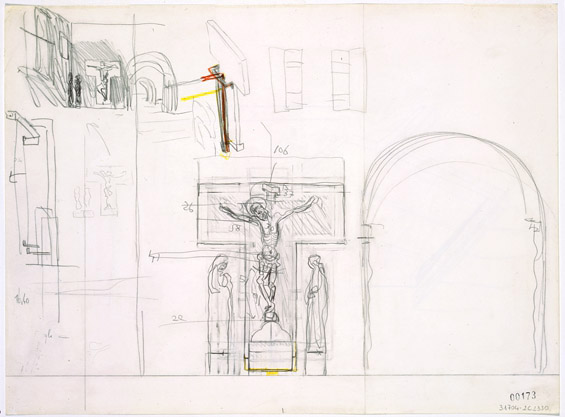 Museo di Castelvecchio: disegno d'insieme del gruppo scultoreo della Crocifissione di Tomba
