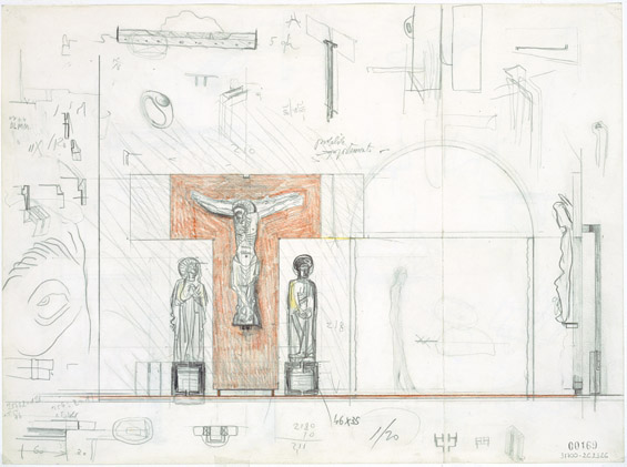 Museo di Castelvecchio: disegno d’insieme, frontale e laterale, del gruppo scultoreo della Crocifissione di Tomba