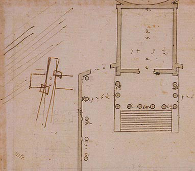 Schizzo del sistema di giunzione trave-pilastri di un cavalletto del ponte di Cesare sul Reno