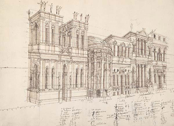 Disegno di progetto per le prospettive rappresentanti le “sette vie di Tebe” per il Teatro Olimpico di Andrea Palladio