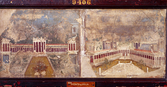 Frammento di affresco con ville da Pompei