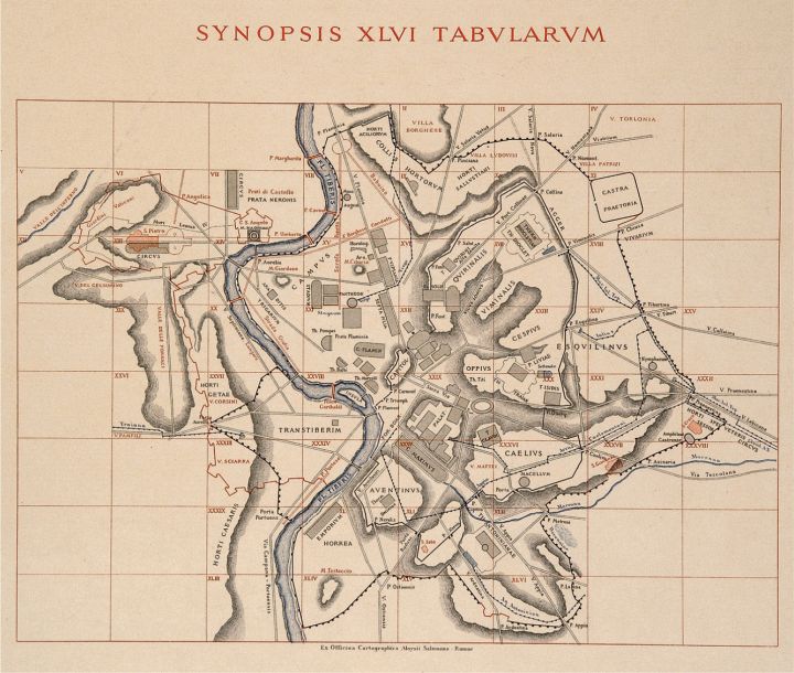 Forma Vrbis Romae Consilio et auctoritate Regiae Academiae Lyncaeorvm formam dimensvs est et ad modvlvm 1:1000 delineavit Rodvlphvs Lanciani Romanvs.