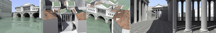 Fotogrammi dal modello digitale di ricostruzione del progetto palladiano per il ponte di Rialto a Venezia