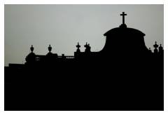 <b>Gólgota.</b> Vases and balustrade on one side of the cathedral, Mexico City (2007).